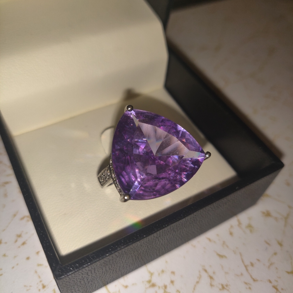 Amethyst Rhinestone 925 Silver Ring - image 1